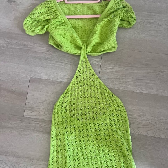 Lime Green Crochet Cutout  Maxi Dress Size Medium - Picture 3 of 10